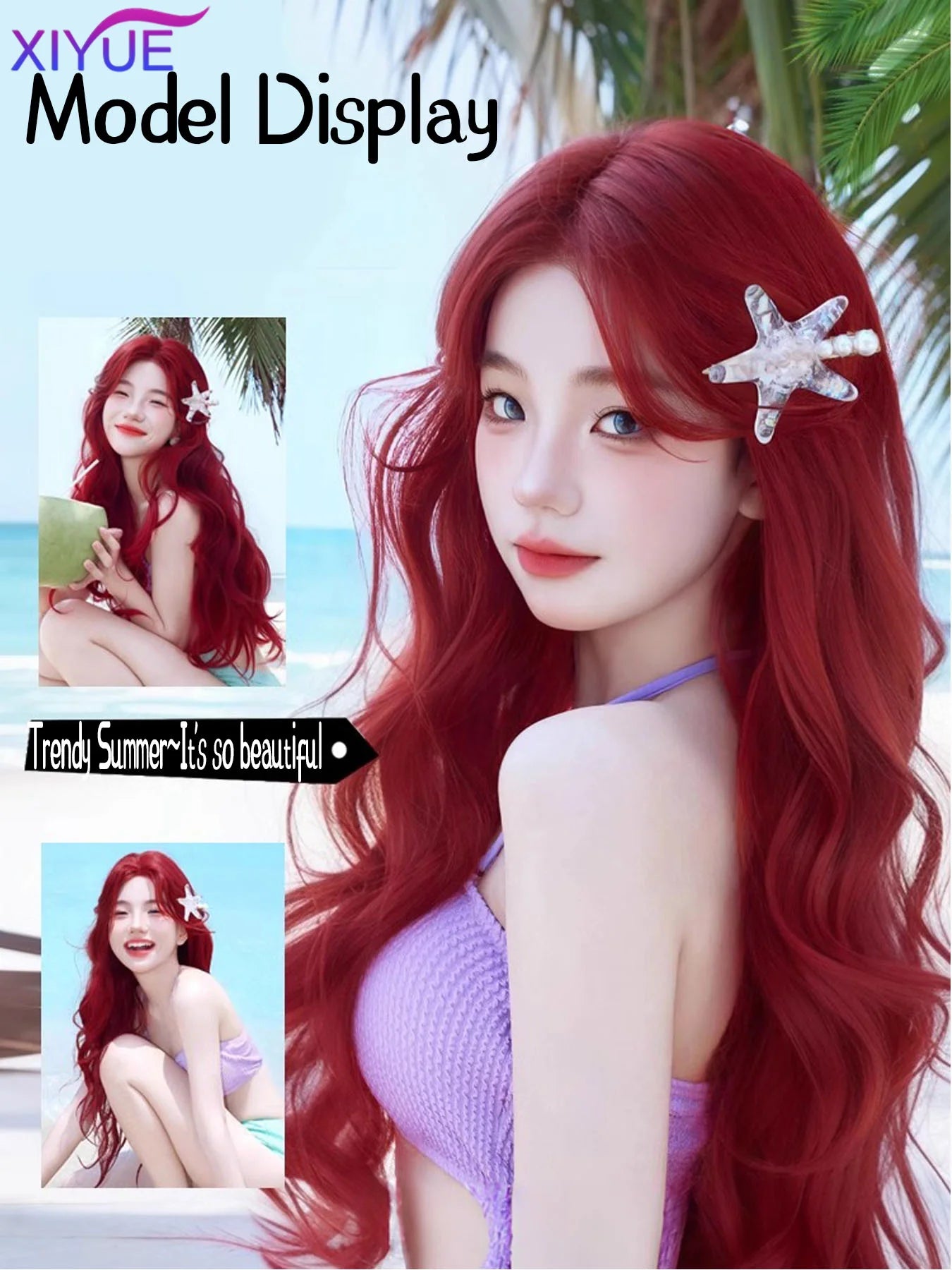 XIYUE Burgundy Long Wavy Wigs Wine Red Wig with Bangs for Women Daily Synthetic Hair Cosplay Wig Heat Resistant Fiber