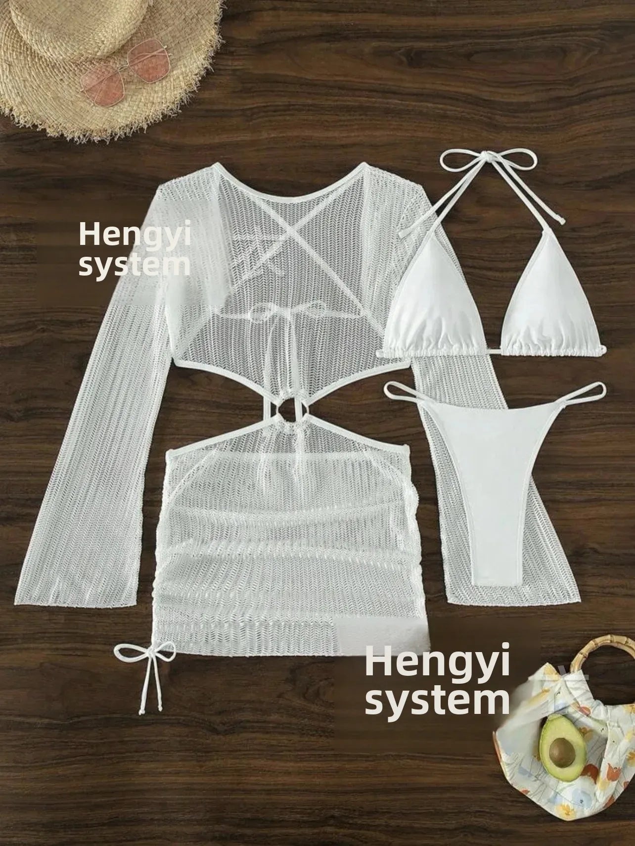 2025 New Cross-Border Tie-Dye Bikini Three-Piece Set Women's Net Sunshade Cover up Beach Skirt Suit Sportswear And Bag Accessori