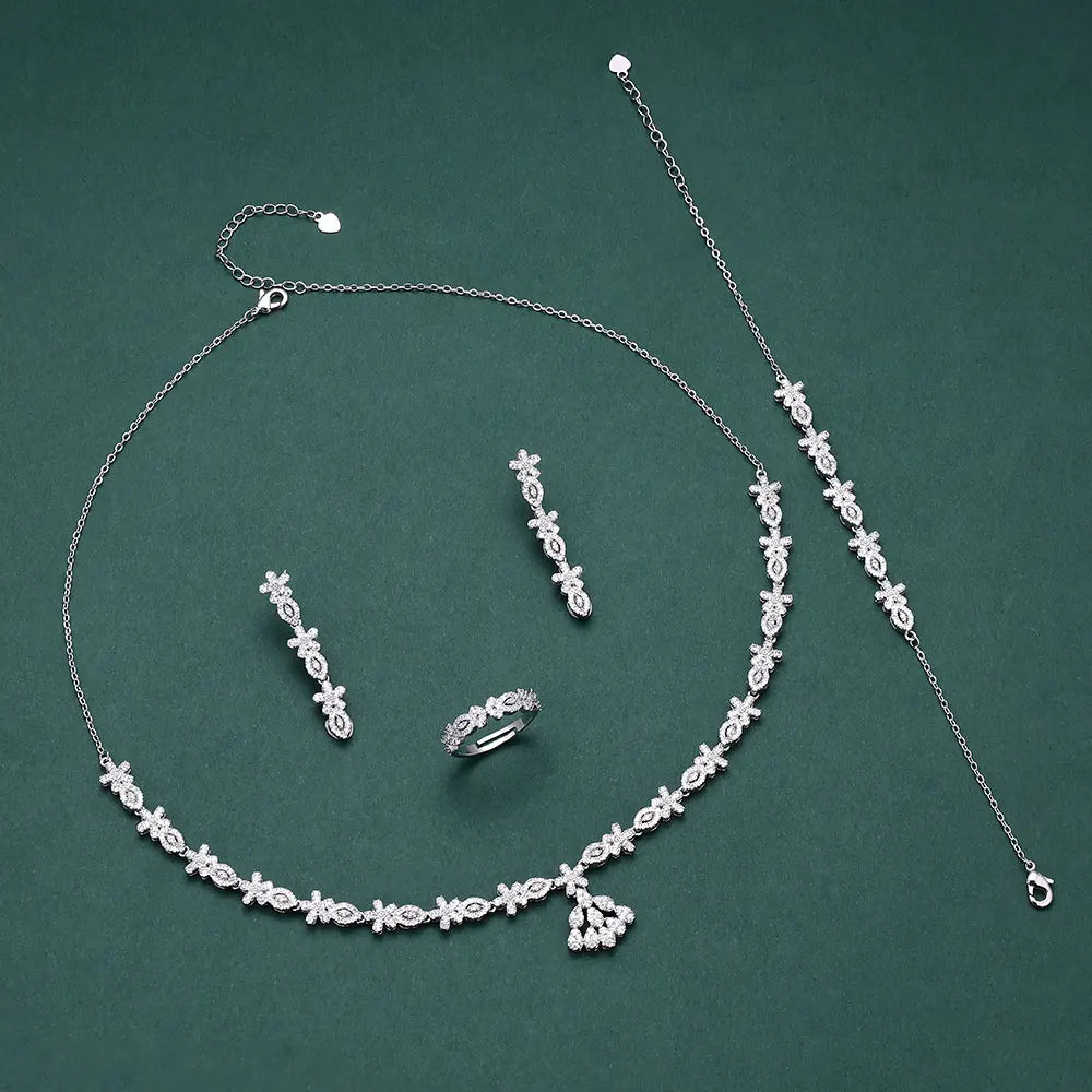 Ensemble de bijoux complet en zircon à la mode de 4 pièces, adapté aux fêtes de femmes, luxueux bijoux de mariage en cristal CZ de Dubaï Nigeria