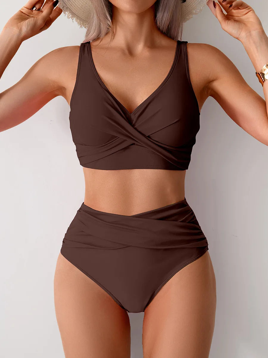 Maillot de bain sexy VigoBreviya 2025 à bretelles solides pour femmes, ensemble bikini push-up croisé, maillot de bain brésilien taille haute, maillot de bain de plage
