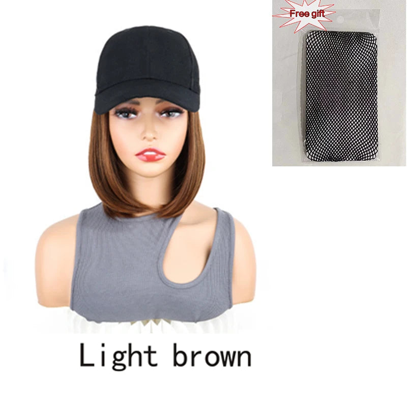 8Inch Synthetic Short Straight Wig Heat Resistant Fiber Stylish Girls' Baseball Hat Wig with Natural  Hair Peaked Cap