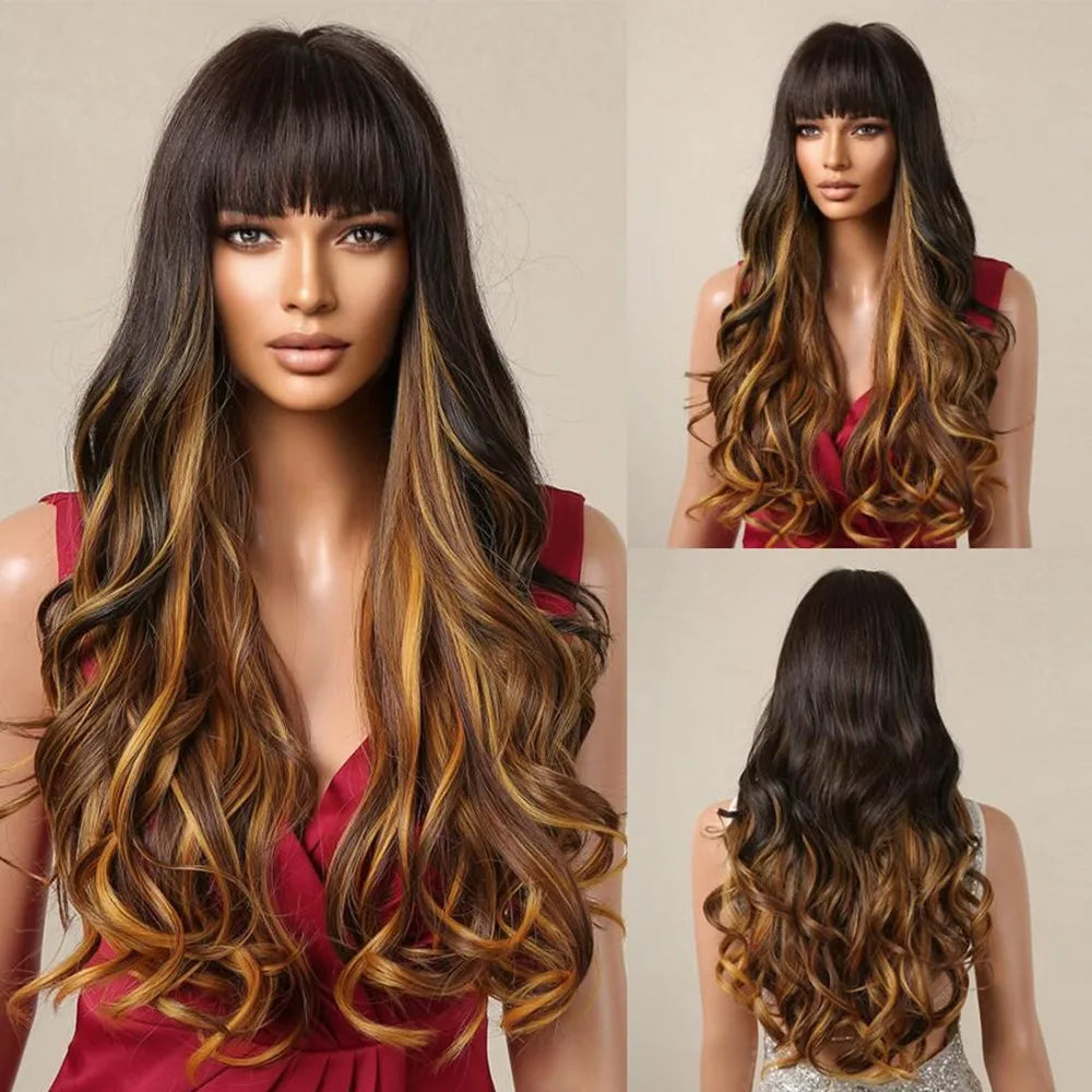 HENRY MARGU Red Synthetic Wigs Long Body Wavy Wig Natural Hairline Daily Red Hair Heat Resistant Fiber Smooth Party Cosplay Wig