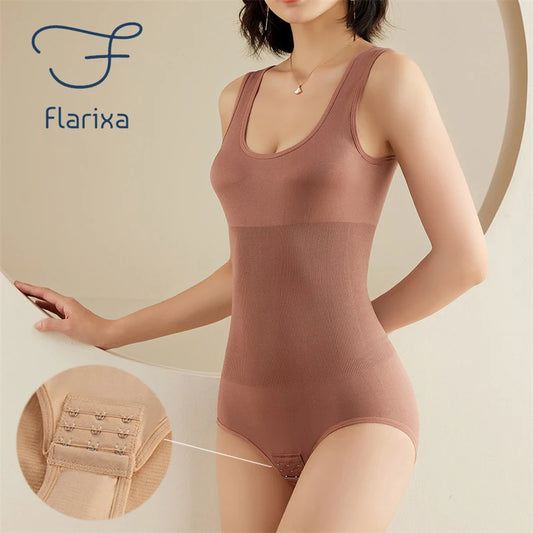 Flarixa Corset gainant une pièce grande taille pour femme, corset sans couture, pantalon amincissant avec boucle à l'entrejambe